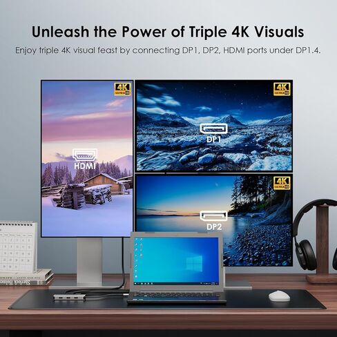 شاشة USB C Dock رباعية، محطة إرساء كمبيوتر محمول WAVLINK 7 في 1 مع 4K DP مزدوج، 4K HDMI، 1080P VGA، 480 ميجابت في الثانية USB2.0-A لأجهزة Lenovo Thinkpad، وأجهزة الكمبيوتر المحمولة HP، لا تدعم نظام التشغيل MacOS in Kuwait
