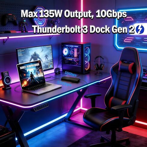 شاشات 15 في 1 Thunderbolt 3 Dock Gen 2,3 (40AN0135) متوافقة مع Lenovo ThinkPad 40AN0135US، USB C Hub، 1xRJ45،1xUSB-A 3.2+4xUSB 3.1،1xUSB-C 3.2،1xThunderbolt 3، 2xHDMI، 2xDP، 1xAudio، منفذ تيار متردد بقوة 135 وات in Kuwait