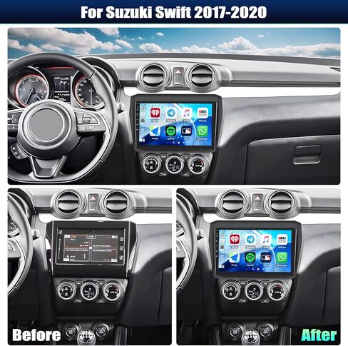 6+128G 8 Core Android 15 ستيريو سيارة لسوزوكي سويفت 2017-2020 مع CarPlay Android Auto، شاشة لمس 9 بوصة مع WiFi GPS Mirror Link Bluetooth FM RDS DSP EQ SWC كاميرا احتياطية in Saudi Arabia