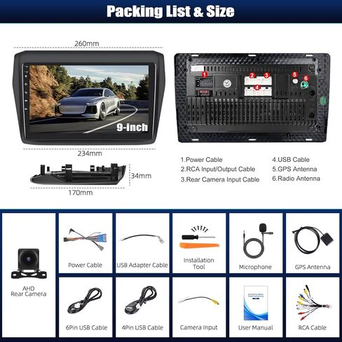 6+128G 8 Core Android 15 ستيريو سيارة لسوزوكي سويفت 2017-2020 مع CarPlay Android Auto، شاشة لمس 9 بوصة مع WiFi GPS Mirror Link Bluetooth FM RDS DSP EQ SWC كاميرا احتياطية in Saudi Arabia