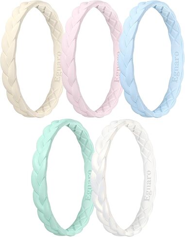 حلقات الذكرى السنوية المصنوعة من السيليكون الرقيقة من Egnaro: عرض 2.5 مم - تصميم منسوج سميك 2 مم، أربطة زفاف مطاطية للسيدات، 2-5 عبوات متعددة متنوعة in Kuwait