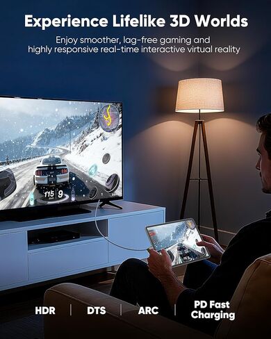 كابل Highwings USB C إلى HDMI مع محول شحن PD بطول 6 أقدام/2 متر، شحن سريع 100 واط من النوع C إلى HDMI 4K@60 هرتز سلك مجدول Thunderbolt 5/4/3 متوافق مع iPhone 17 16 15 وiPad وSteamDeck وXPS والمزيد in Kuwait