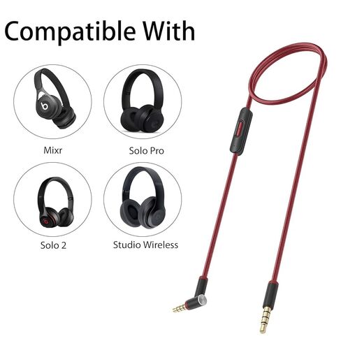 كابل صوت بديل لسماعات Beats، كابل Beats متوافق مع Solo Pro/Studio/Solo، حبة Mixr التنفيذية مع التحكم في الخط ومستوى الصوت (أسود/أحمر) in Kuwait