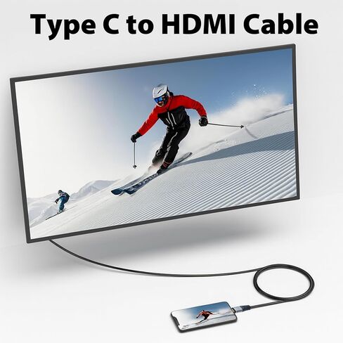 كابل USB C إلى HDMI، سلك مجدول 4K 60 هرتز من النوع C مع موصلات مطلية بالذهب، متوافق مع Thunderbolt، يعمل مع MacBook، iPad Pro، Dell، HP، Samsung Galaxy، Chromebook، جهاز العرض، 3 أقدام in Saudi Arabia