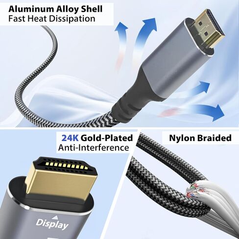 كابل USB C إلى HDMI، سلك مجدول 4K 60 هرتز من النوع C مع موصلات مطلية بالذهب، متوافق مع Thunderbolt، يعمل مع MacBook، iPad Pro، Dell، HP، Samsung Galaxy، Chromebook، جهاز العرض، 3 أقدام in Saudi Arabia