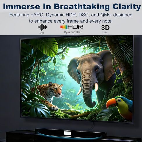 Adoreen معتمد رفيع للغاية 8K HDMI 2.1 كابل 2 قدم، 8K@60 هرتز 4K@120 هرتز 48 جيجابت في الثانية عالي السرعة نحيف ناعم منخفض المستوى سلك HDMI، eARC، HDCP، Dolby، HDR10 للألعاب PS5 Xbox Apple HDTV كاميرا المراقبة in Kuwait