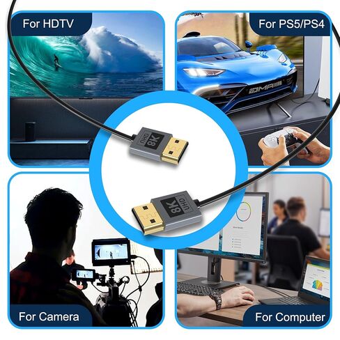 Adoreen معتمد رفيع للغاية 8K HDMI 2.1 كابل 2 قدم، 8K@60 هرتز 4K@120 هرتز 48 جيجابت في الثانية عالي السرعة نحيف ناعم منخفض المستوى سلك HDMI، eARC، HDCP، Dolby، HDR10 للألعاب PS5 Xbox Apple HDTV كاميرا المراقبة in Kuwait