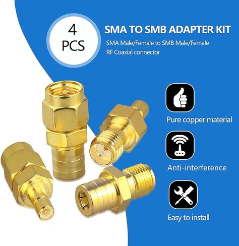 TUOLNK 4 قطع SMA إلى SMB محول محور هوائي الراديو، SMA ذكر/أنثى إلى SMB ذكر/أنثى موصل محوري لهوائي السيارة الجوي DAB، الصوت، جهاز التوجيه، معززات الإشارة in Saudi Arabia