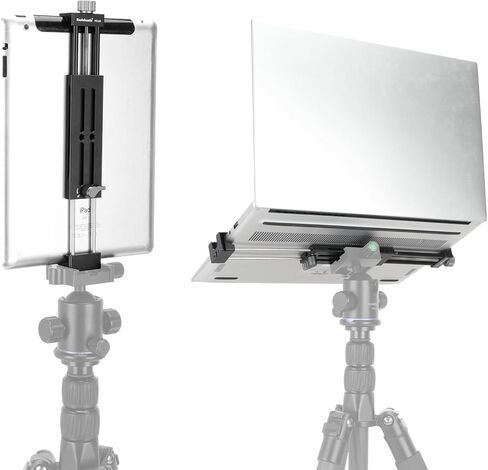 koolehaoda Aluminum iPad Tripod Holder Mount Adapter with 2 Arca Dovetail Mounts, 1/4" Screw & Cold Shoe (5.4" to 13") Adjustable Universal Tablet Clamp Video Recording for iPhone iPad Air Mini in Saudi Arabia