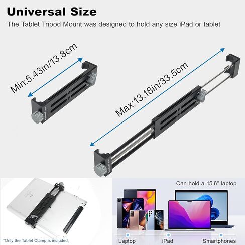 koolehaoda Aluminum iPad Tripod Holder Mount Adapter with 2 Arca Dovetail Mounts, 1/4" Screw & Cold Shoe (5.4" to 13") Adjustable Universal Tablet Clamp Video Recording for iPhone iPad Air Mini in Saudi Arabia