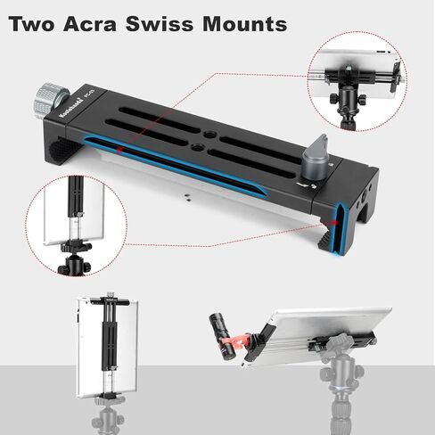 koolehaoda Aluminum iPad Tripod Holder Mount Adapter with 2 Arca Dovetail Mounts, 1/4" Screw & Cold Shoe (5.4" to 13") Adjustable Universal Tablet Clamp Video Recording for iPhone iPad Air Mini in Saudi Arabia