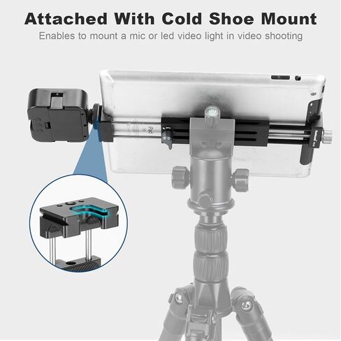 koolehaoda Aluminum iPad Tripod Holder Mount Adapter with 2 Arca Dovetail Mounts, 1/4" Screw & Cold Shoe (5.4" to 13") Adjustable Universal Tablet Clamp Video Recording for iPhone iPad Air Mini in Saudi Arabia