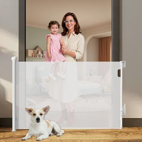 Retractable Baby Gate for Stairs Doorways - Extra Wide 55" No-Drill Pressure Mount OR Screw Mount, Space Saving Mesh Gate with No Bottom Bar Trip Hazard, for Indoor Outdoor Use with Kids, Dogs & Cats in Saudi Arabia