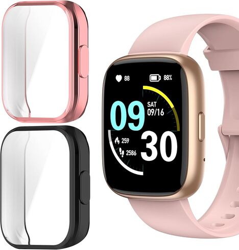 حافظة الساعة الذكية IDW26، متوافقة مع حافظة الساعة الذكية MMBX، حافظة Lamshaw TPU مع واقي شاشة متوافق مع AITAFY IDW26، MILOUZ IDW26، TMHAI IDW26، Faweio IDW26، SOUYIE IDW26 (أسود + فضي) in Kuwait