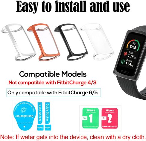 6 قطع من حافظات حماية الشاشة لـ Fitbit، أغطية حماية كاملة للساعة مصنوعة من مادة TPU وملحقات حماية الشاشة العملية المتوافقة مع Fitbit Charge 6/5 in Kuwait