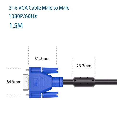 SVGA Super VGA Monitor 15PIN M/M Male to Male Cable Cord for PC TV HDTV Blue 2PCS in Saudi Arabia