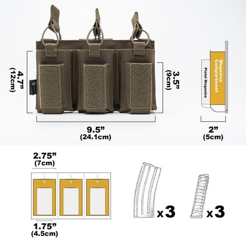TSPRO Triple Magazine Pouches Open-Top Triple Molle Mag Pouch for M4 M14 M16 AK AR Elastic Rifle Magazines for Pistol Mag Pouch in Saudi Arabia