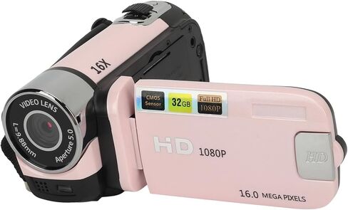 كاميرا فيديو Yosoo Health Gear، 1080P HD 16MP 16X كاميرا تسجيل فيديو بتكبير رقمي مع ضوء ملء، شاشة قابلة للدوران 2.4 بوصة، مسجل كاميرا محمول (وردي) in Kuwait