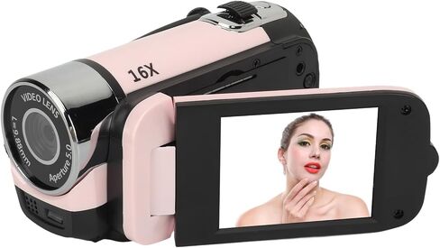 كاميرا فيديو Yosoo Health Gear، 1080P HD 16MP 16X كاميرا تسجيل فيديو بتكبير رقمي مع ضوء ملء، شاشة قابلة للدوران 2.4 بوصة، مسجل كاميرا محمول (وردي) in Kuwait