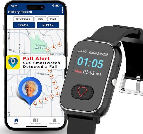 ساعة ذكية لتنبيه كبار السن من سيكيولايف، تنبيه طبي خلوي لكبار السن، زر اتصال SOS، اتصال ثنائي الاتجاه، تتبع نظام تحديد المواقع العالمي (GPS)، إشعارات المنطقة الآمنة، تطبيق مقدم الرعاية لتنبيه الحياة، جهاز مساعد in Kuwait