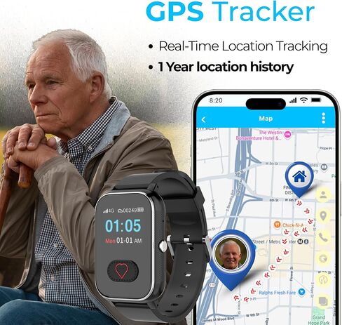 ساعة ذكية لتنبيه كبار السن من سيكيولايف، تنبيه طبي خلوي لكبار السن، زر اتصال SOS، اتصال ثنائي الاتجاه، تتبع نظام تحديد المواقع العالمي (GPS)، إشعارات المنطقة الآمنة، تطبيق مقدم الرعاية لتنبيه الحياة، جهاز مساعد in Kuwait