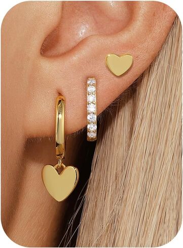 14K Gold Plated Hoop Earrings for Women, Dainty Pink Butterfly Star Sun Heart Hoop Earring Sets with S925 Sterling Silver Post, Pink Earring Stacks Jewelry for Women Trendy in Kuwait