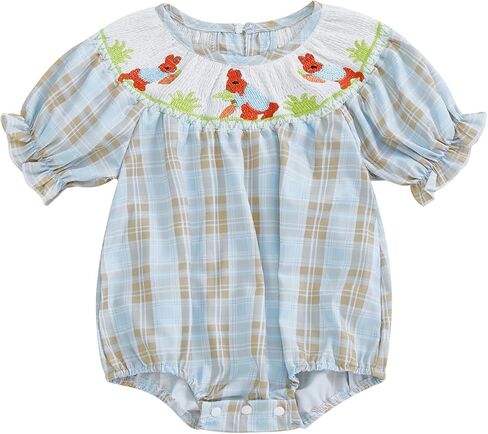 Kayotuas طفلة عيد الفصح الزي Smocked فقاعة رومبير الأرنب الصليب التطريز نفخة قصيرة الأكمام ارتداءها لطيف المعمودية الملابس in Saudi Arabia