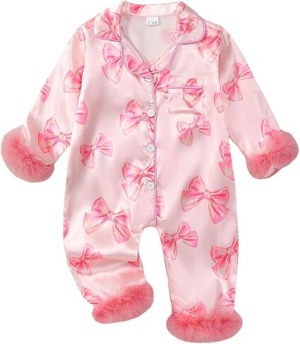Newborn Baby Girl Birthday Satin Pajamas Bow Cake Romper Button Down One-Piece Jumpsuit Sleeper Infant Silk Sleepwear in Saudi Arabia