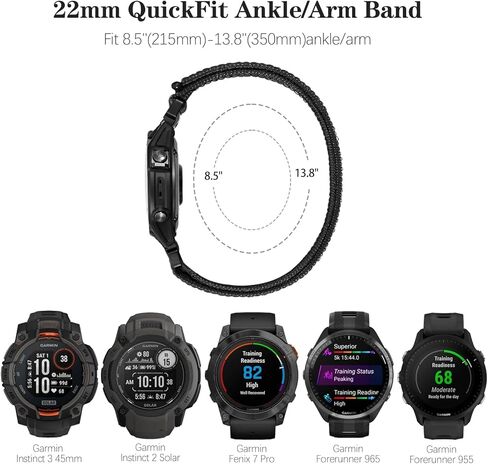 حزام الكاحل/الذراع الرياضي QuickFit مقاس 22 مم متوافق مع Garmin Fenix ​​6 Pro/6/7/7 Pro/5/5 Plus، حزام ذو رأسين من النايلون الناعم لـ Forerunner 970/965/955/945/935 & Instinct 3 45 مم/E 45 مم/سولار/2/2 شمسي in Kuwait