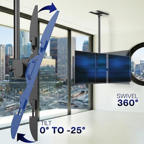 حامل سقف تلفزيون مزدوج جنبًا إلى جنب من VIVO لشاشات مقاس 34 إلى 60 بوصة، لوحة قائمة دوارة كاملة شديدة التحمل لأجهزة التلفاز التي يصل وزنها إلى 88 رطلًا لكل منها، عمود تمديد 5.5 قدم، الحد الأقصى VESA 600x400، أسود، MOUNT-VC2-5 in Saudi Arabia