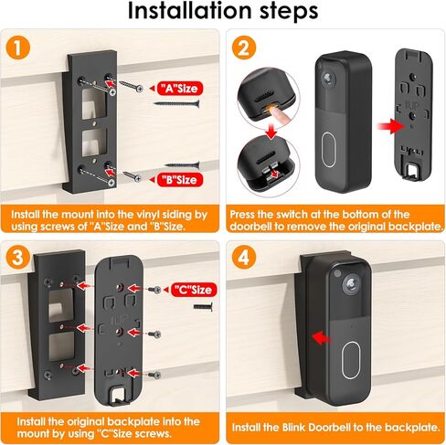 Vinyl Siding Angle Adjustment Mount for Blink Video Doorbell Camera (1st & 2nd Gen), Blink Doorbell Mount Corner Mounting Bracket Wedge Kit Solve Siding Tilt Problem (4" Standard Vinyl Siding Only) in Saudi Arabia