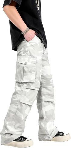 GINGTTO Baggy Cargo Pants Men Camo Wide Leg Fashion Y2K Loose Fit Streetwear Drawstring Stretch in Saudi Arabia