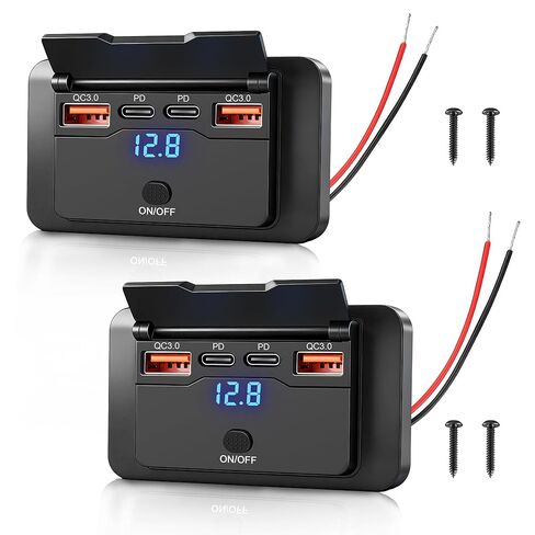 2 Pack 108W 12V USB Outlet Panel, Qidoe Dual PD 36W & Dual QC3.0 18W RV USB Outlet, Fast Charging 12 Volt USB Port Panel Wall Mount for Car, RV, Truck, Boat, Bus, Marine, ATV, UTV in Saudi Arabia