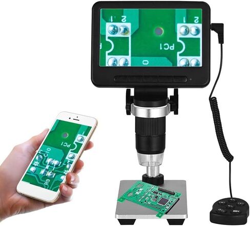 Digital Microscope Camera with 5" LCD Display, 500-1000X Magnification, Adjustable LED Lights, Includes Stand (B) in Kuwait