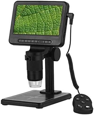 Digital Microscope Camera with 5" LCD Display, 500-1000X Magnification, Adjustable LED Lights, Includes Stand (B) in Kuwait