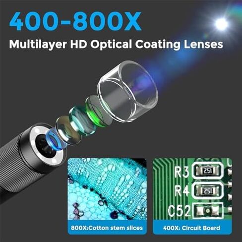 كاميرا مجهرية رقمية مع تكبير 400-800X، 6 مصابيح LED، شاشة قابلة للتعديل، عرض مباشر، تسجيل الصور ومقاطع الفيديو للاستخدام الخارجي in Kuwait