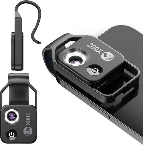 ETOYA 200X مجهر جيب صغير للهاتف مع عدسة CPL، ضوء LED ومشبك عالمي، ملحقات كاميرا مجهر رقمي محمول تكبير نانو لـ 99% من الهواتف الذكية، عرض العالم الصغير in Kuwait