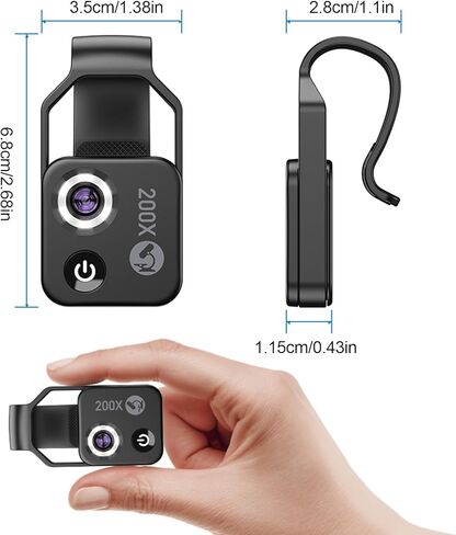 ETOYA 200X مجهر جيب صغير للهاتف مع عدسة CPL، ضوء LED ومشبك عالمي، ملحقات كاميرا مجهر رقمي محمول تكبير نانو لـ 99% من الهواتف الذكية، عرض العالم الصغير in Kuwait