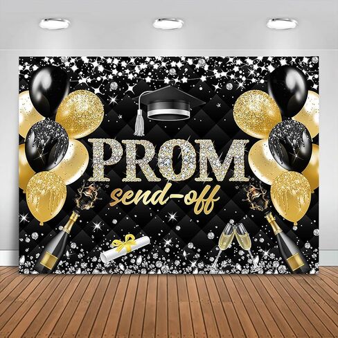 Prom Send Off 2025 Graduation Backdrop 7x5ft Silver and Black Class of 2025 Prom Background Party Decorations Congrats Grad Banner Photo Booth Props in Saudi Arabia