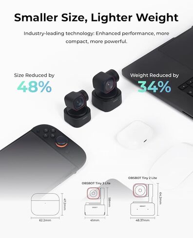 OBSBOT Tiny 3 Lite Webcam Bundle with VOX SE & Remote, AI-Powered Spatial Audio 4K - Compact AI Tracking PTZ Camera with 1/2" Sensor, Tri-Mic, Voice Control, 120FPS, HDR, Webcam for PC, Mac, Laptop in Saudi Arabia