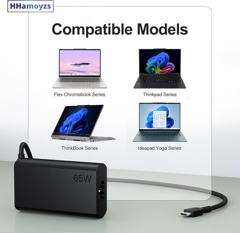 شاحن كمبيوتر محمول USB C نحيف 2025 جديد 65 وات متوافق مع Lenovo Thinkpad T14 T15 T16/Chromebook/Yoga Computer Type C سلك الطاقة in Kuwait
