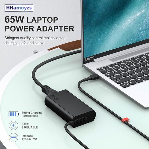 شاحن كمبيوتر محمول USB C نحيف 2025 جديد 65 وات متوافق مع Lenovo Thinkpad T14 T15 T16/Chromebook/Yoga Computer Type C سلك الطاقة in Kuwait