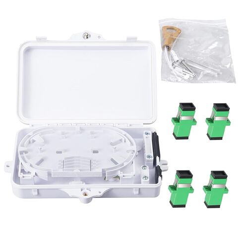 Fiber Optic Distribution Box, 4 Port Wall Mount Enclosure with 4 SC APC Adapters, Singlemode, FTTH, IP65 Waterproof Outdoor/Indoor Use - 8.27" x 5.31" x 1.57" in Saudi Arabia