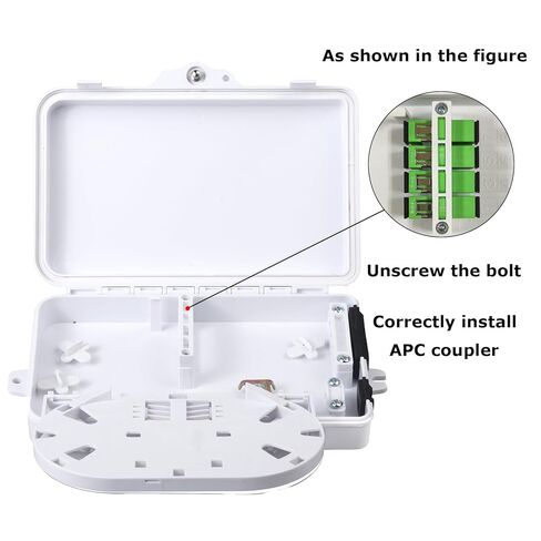 Fiber Optic Distribution Box, 4 Port Wall Mount Enclosure with 4 SC APC Adapters, Singlemode, FTTH, IP65 Waterproof Outdoor/Indoor Use - 8.27" x 5.31" x 1.57" in Saudi Arabia