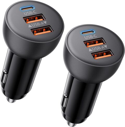 شاحن سيارة USB C، 2 حزمة 70 وات 3 منافذ PD/QC شحن سريع ولاعة السجائر شاحن USB ملحقات محول هاتف السيارة لهاتف iPhone 17/Air/16/15/14/13/12 Pro Max وiPad وPixel وGalaxy S25/S24/S23 وAndroid in Kuwait