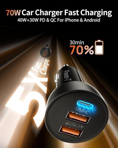 شاحن سيارة USB C، 2 حزمة 70 وات 3 منافذ PD/QC شحن سريع ولاعة السجائر شاحن USB ملحقات محول هاتف السيارة لهاتف iPhone 17/Air/16/15/14/13/12 Pro Max وiPad وPixel وGalaxy S25/S24/S23 وAndroid in Kuwait