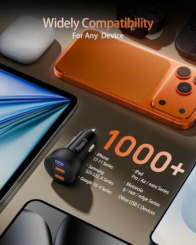 شاحن سيارة USB C، 2 حزمة 70 وات 3 منافذ PD/QC شحن سريع ولاعة السجائر شاحن USB ملحقات محول هاتف السيارة لهاتف iPhone 17/Air/16/15/14/13/12 Pro Max وiPad وPixel وGalaxy S25/S24/S23 وAndroid in Kuwait
