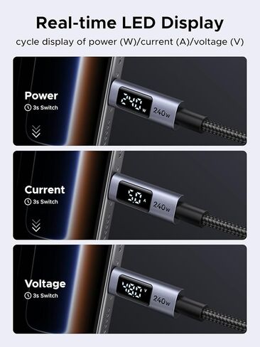 حزمة شاحن UGREEN Uno بقدرة 65 واط USB C مع كابل USB C بطول 6.6 قدم 240 واط مع شاشة رقمية متوافقة مع iPhone 17/17 Pro/17 Pro Max وMacBook Pro/Air وGalaxy S25/S24 وiPad Pro/Air وPixel 10 in Saudi Arabia
