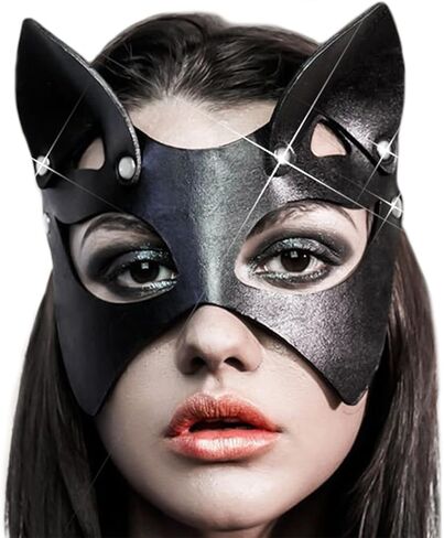 BODIY Leather Cat Mask Black Halloween Masquerade Masks Costume Eye Accessory for Women in Saudi Arabia