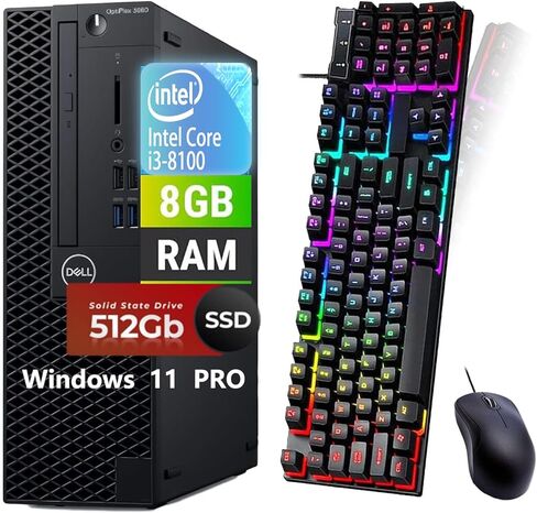 Dell OptiPlex 3060 SFF Desktop Computer PC, Quad Core i3-8100, 8GB RAM, 256GB SSD, RGB Keyboard, Mouse, DP, Windows 11 Pro (Renewed) in Kuwait